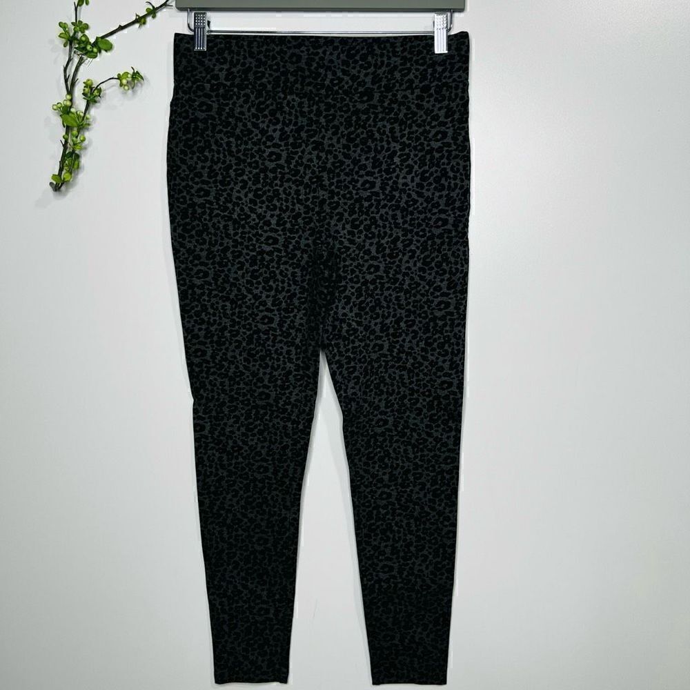 LOFT Gray Black Leopard Print Stretch Pull On Pants